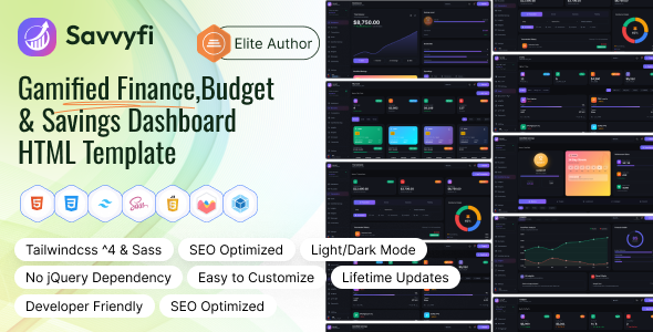 SavvyFi – Gamified Finance & Savings Dashboard HTML Template
