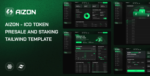 AIZON - ICO Token Presale and Staking Tailwind Template