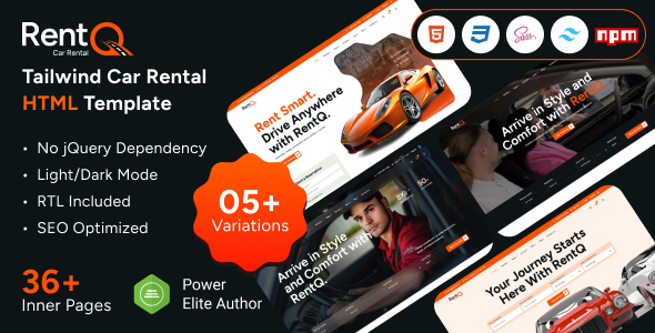 RentQ - Tailwind Car Rental HTML Template