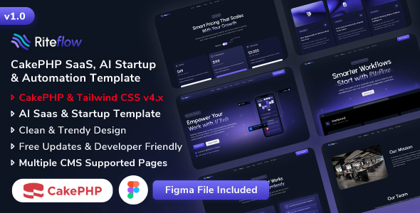 RiteFlow - CakePHP AI Startup, SaaS & Automation Tech Business Template