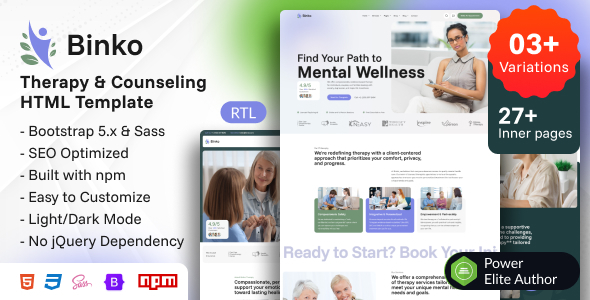 Binko - Therapy & Counseling HTML Template