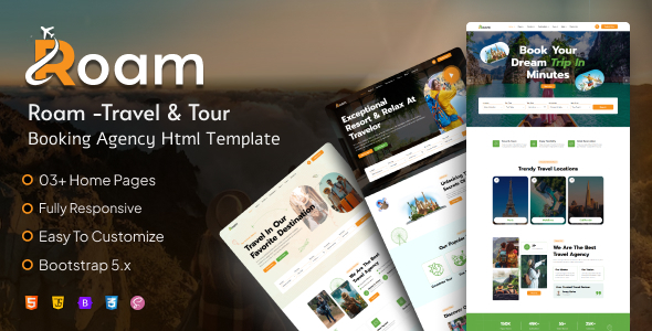 Roam - Travel & Tour Booking Agency HTML Template