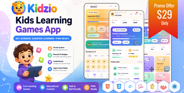 Kidzio – Kids Learning Games & Education PWA Mobile App