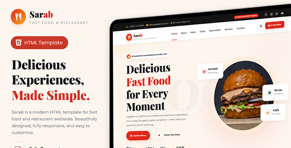 Sarab - Fast Food & Restaurant HTML Template
