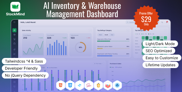 StockMind | AI Inventory & Warehouse Management Dashboard HTML Template