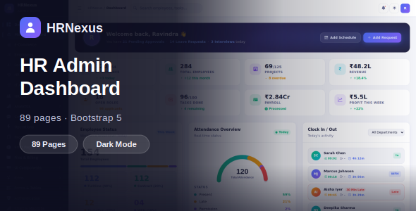 HRNexus — Bootstrap 5 HR & Admin Dashboard UI Kit