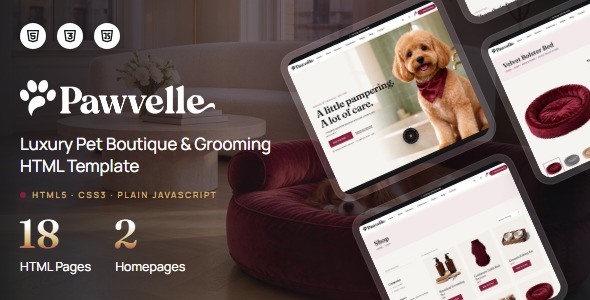 Pawvelle - Luxury Pet Boutique & Pet Grooming HTML Template