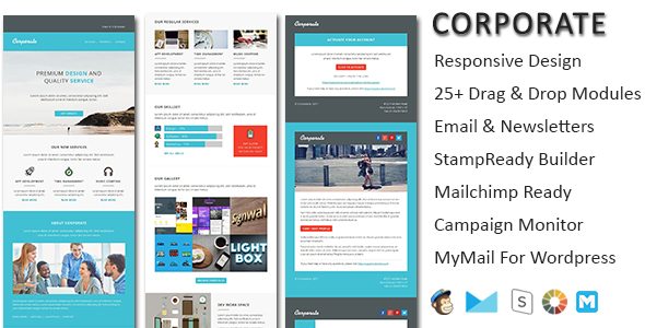 Corporate - responsive email newsletter templates with online Stampready & Mailchimp Builders Access