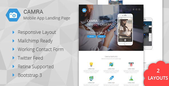 Camra - Mobile App Landing Page + Coming Soon